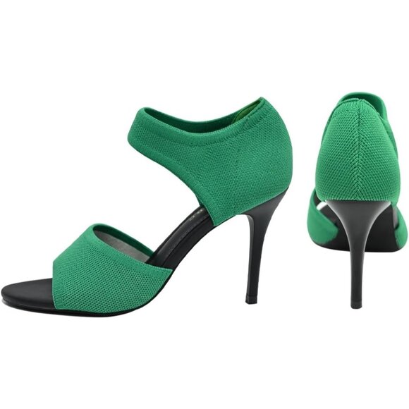 Sicare Peep Toe Heels Short-cuff Faux Leather Women Stretchy Knit Heel Sandal - Picture 9 of 10